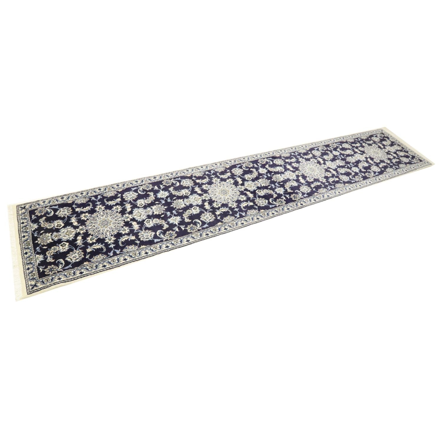 Alfombra de pasillo Alfombra persa - Nain - 383 x 76 cm - azul oscuro