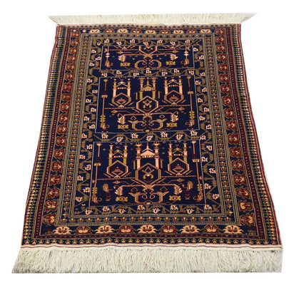 Alfombra afgana - 131 x 87 cm - azul oscuro