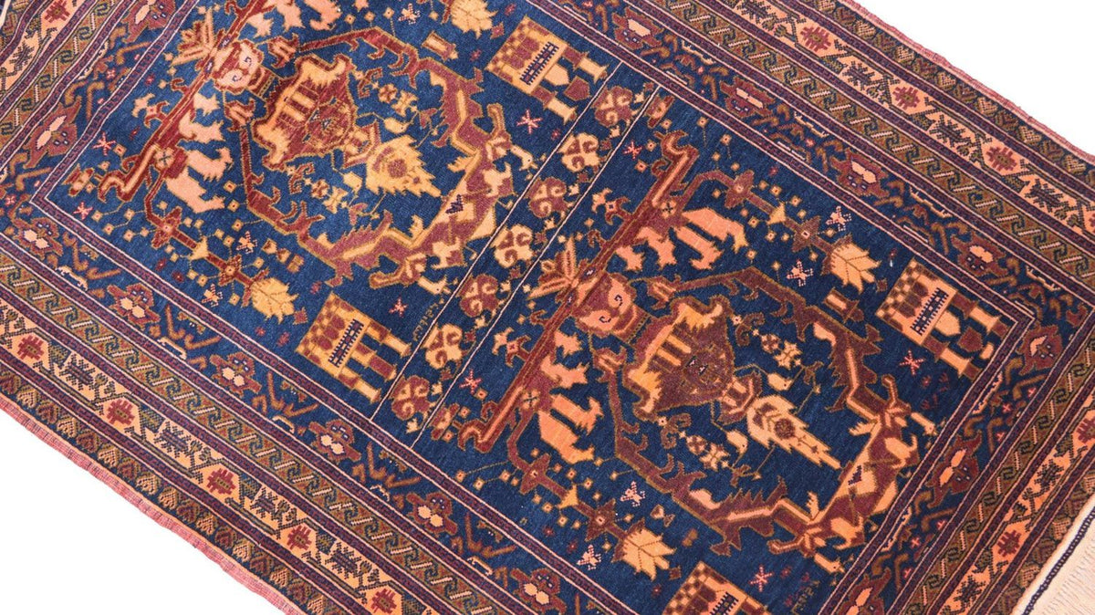 Alfombra afgana - 136 x 95 cm - azul