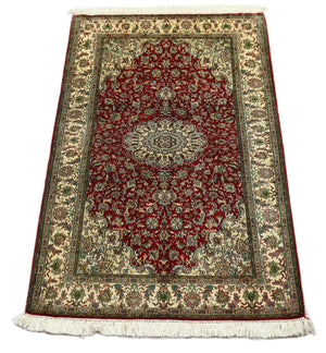 Alfombra de seda - Seda de Cachemira - 149 x 90 cm - rojo oscuro