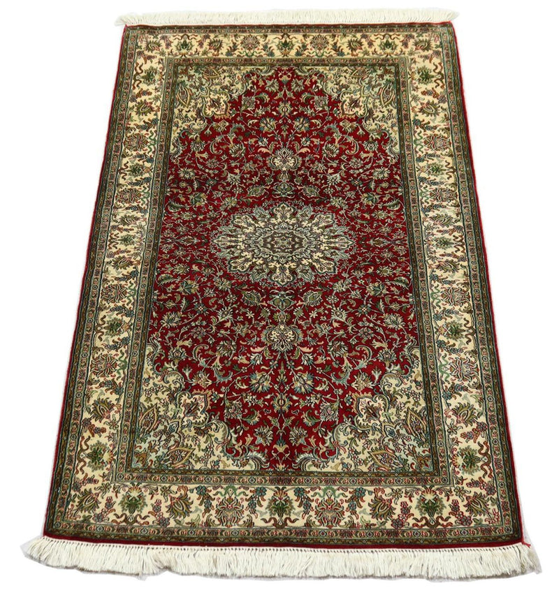 Alfombra de seda - Seda de Cachemira - 149 x 90 cm - rojo oscuro