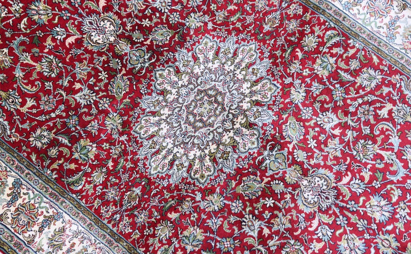 Alfombra de seda - Seda de Cachemira - 149 x 90 cm - rojo oscuro