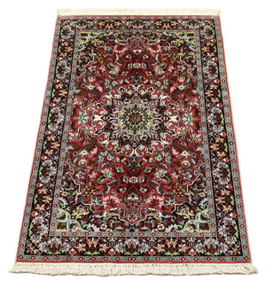 Alfombra de seda - Seda de Cachemira - 152 x 91 cm - rojo oscuro