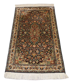 Alfombra de seda - Seda de Cachemira - 124 x 77 cm - azul oscuro