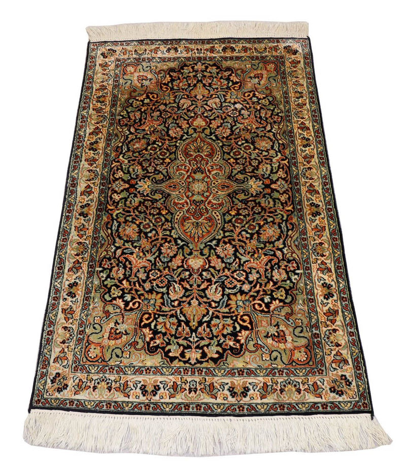 Alfombra de seda - Seda de Cachemira - 124 x 77 cm - azul oscuro