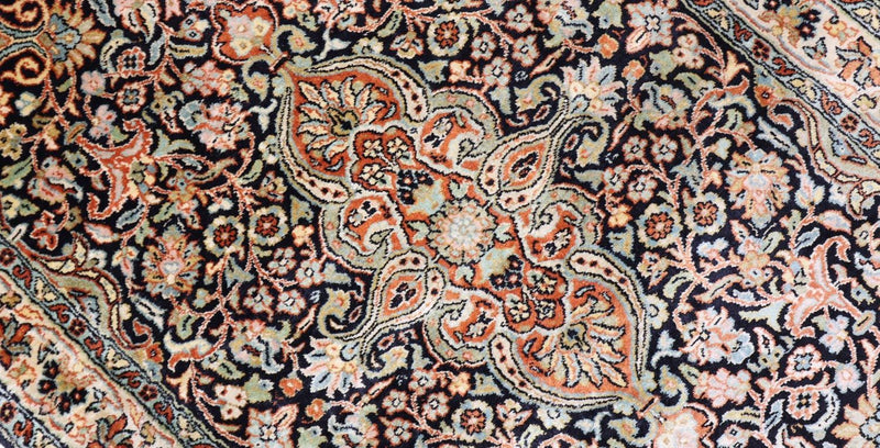 Alfombra de seda - Seda de Cachemira - 124 x 77 cm - azul oscuro