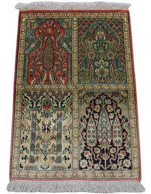 Alfombra de seda - Seda de Cachemira - 88 x 63 cm - multicolor