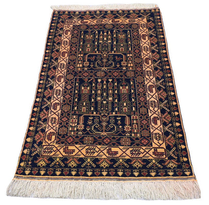 Alfombra afgana - 142 x 96 cm - azul oscuro