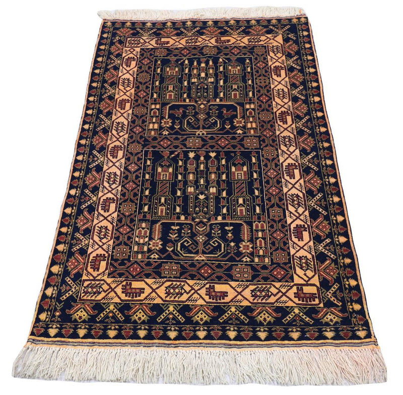 Alfombra afgana - 142 x 96 cm - azul oscuro