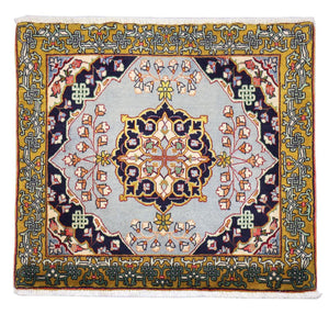 Alfombra persa - Ghom cuadrado  - 91 x 78 cm - plata