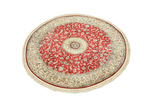 Alfombra de seda - Seda de Cachemira redondo  - 183 x 183 cm - rojo