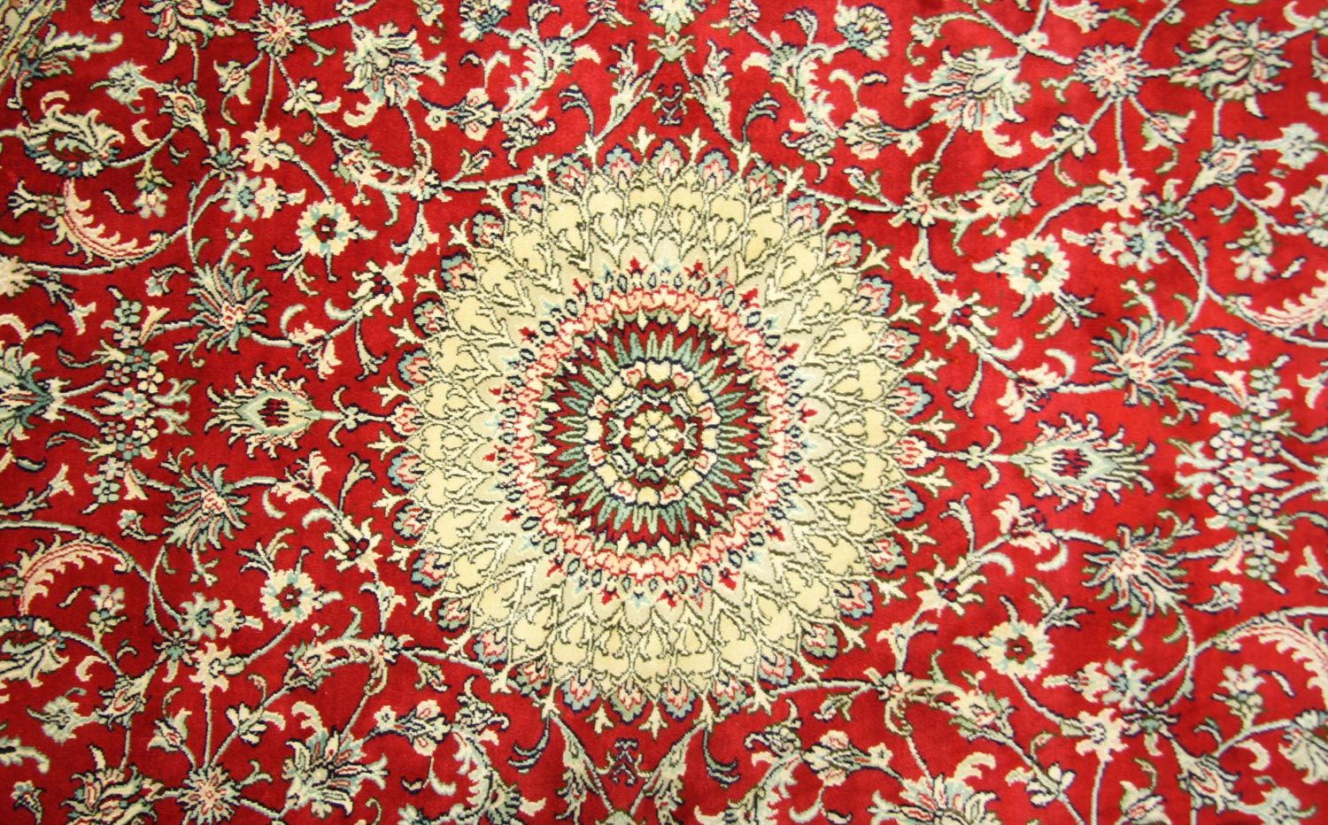 Alfombra de seda - Seda de Cachemira redondo  - 183 x 183 cm - rojo