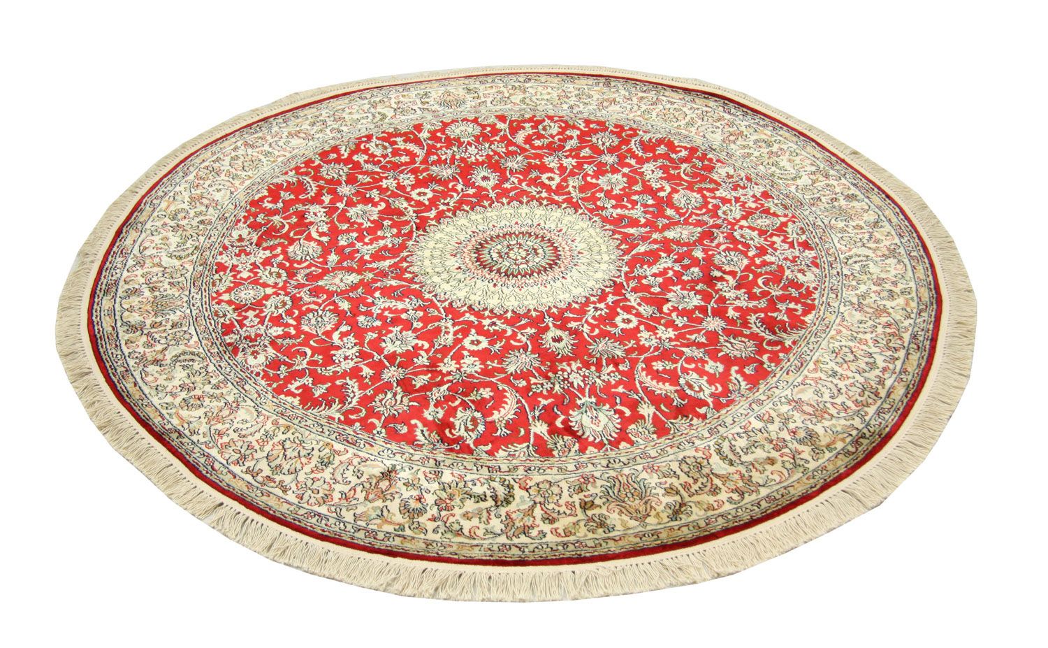 Alfombra de seda - Seda de Cachemira redondo  - 183 x 183 cm - rojo