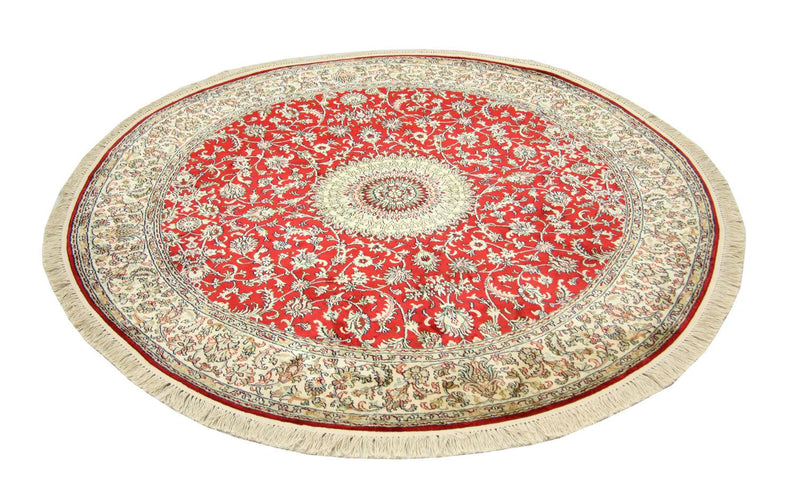 Alfombra de seda - Seda de Cachemira redondo  - 183 x 183 cm - rojo