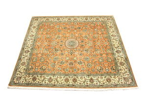 Alfombra de seda - Seda de Cachemira cuadrado  - 216 x 211 cm - naranja