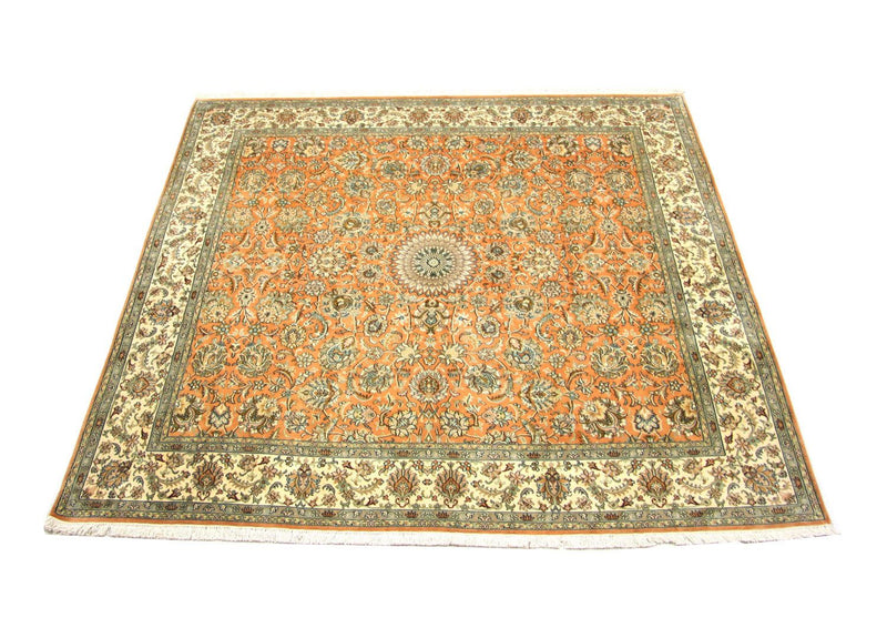 Alfombra de seda - Seda de Cachemira cuadrado  - 216 x 211 cm - naranja