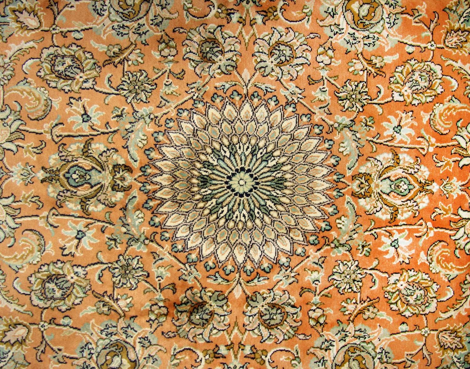Alfombra de seda - Seda de Cachemira cuadrado  - 216 x 211 cm - naranja