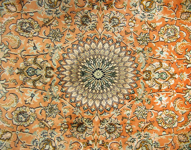 Alfombra de seda - Seda de Cachemira cuadrado  - 216 x 211 cm - naranja