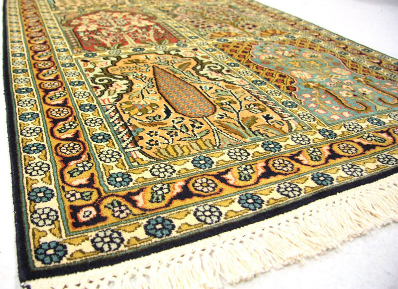 Alfombra de pasillo Alfombra de seda - Seda de Cachemira - 298 x 82 cm - multicolor