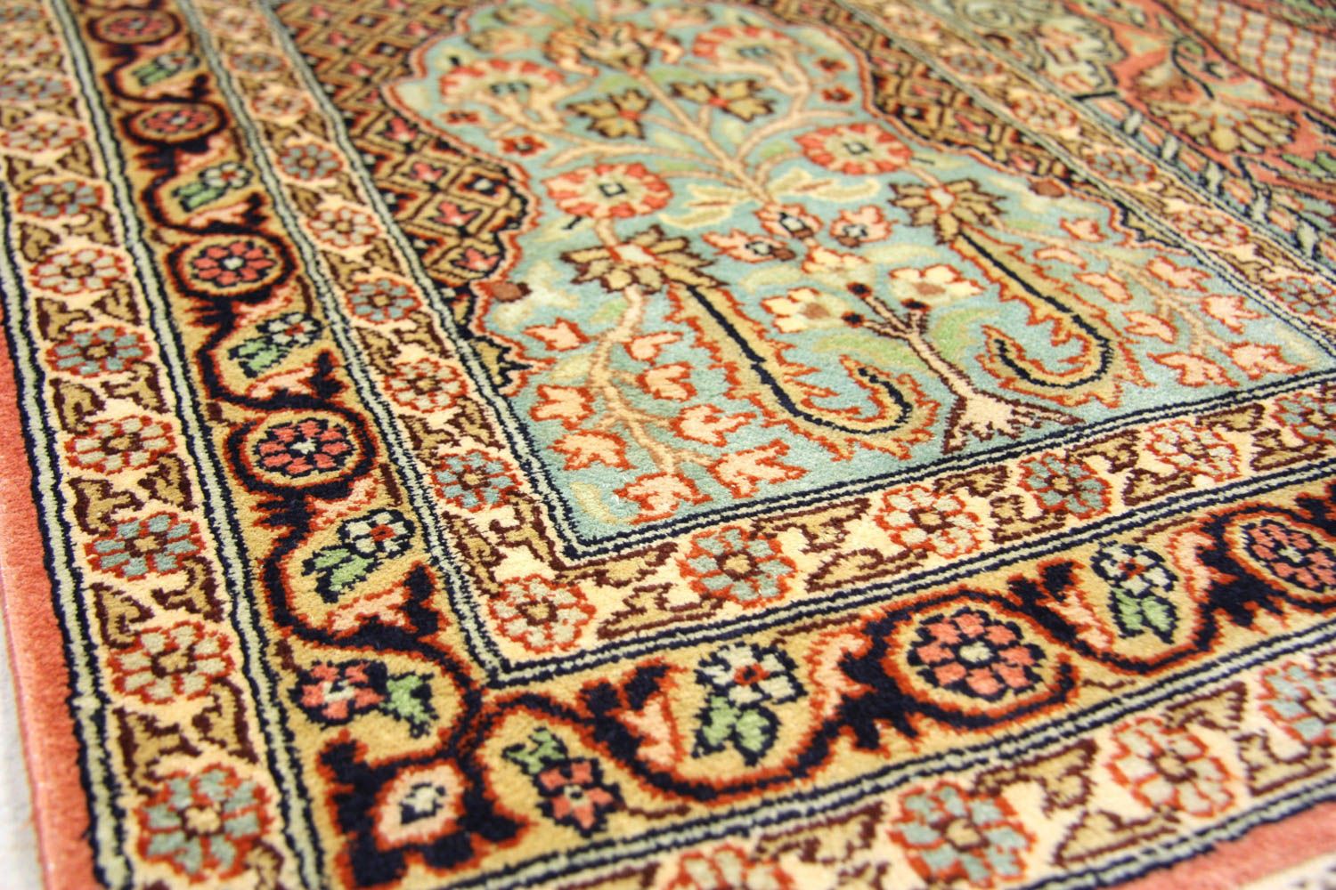 Alfombra de pasillo Alfombra de seda - Seda de Cachemira - 307 x 78 cm - multicolor