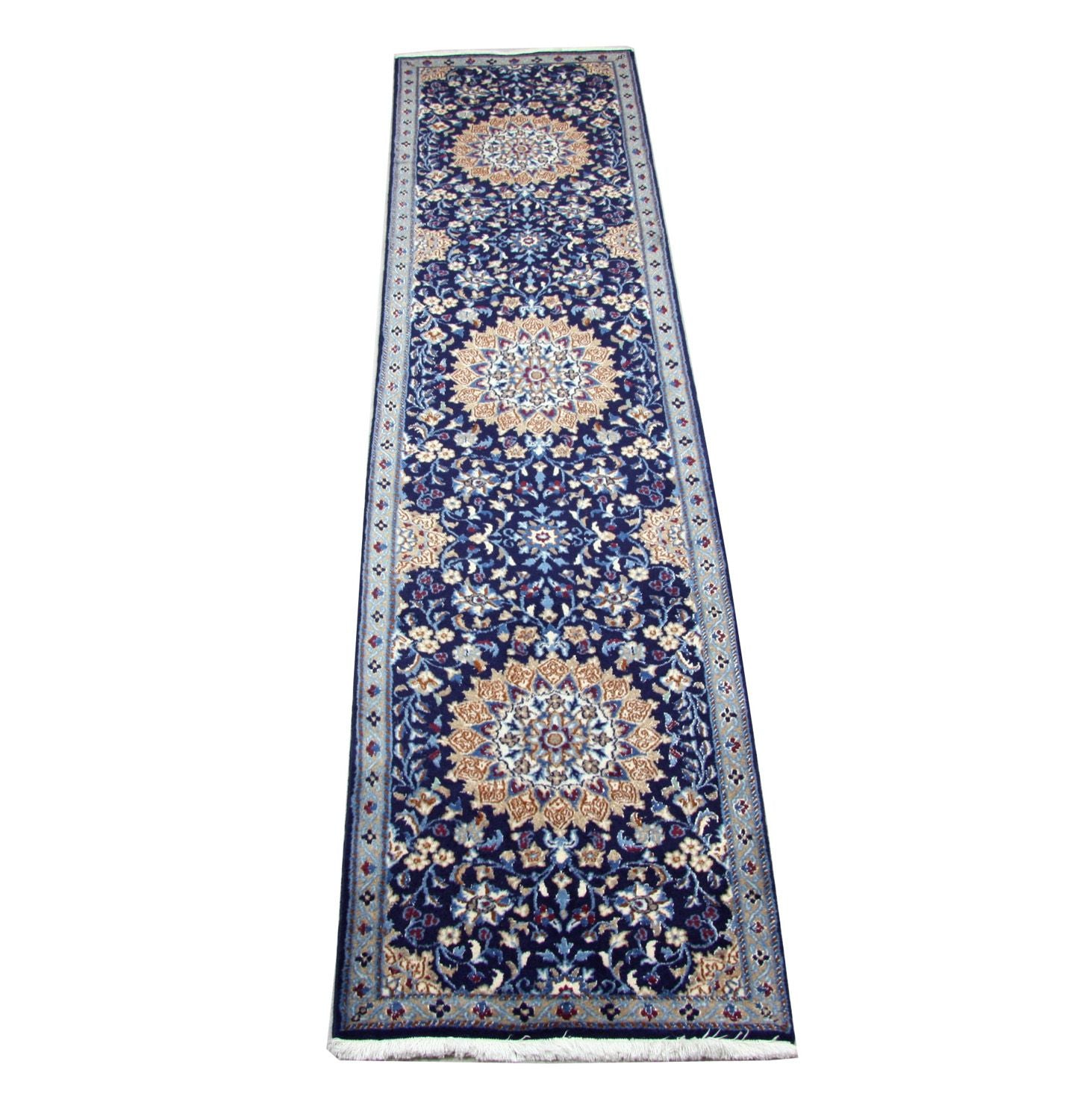 Alfombra de pasillo Alfombra persa - Nain - 340 x 80 cm - azul