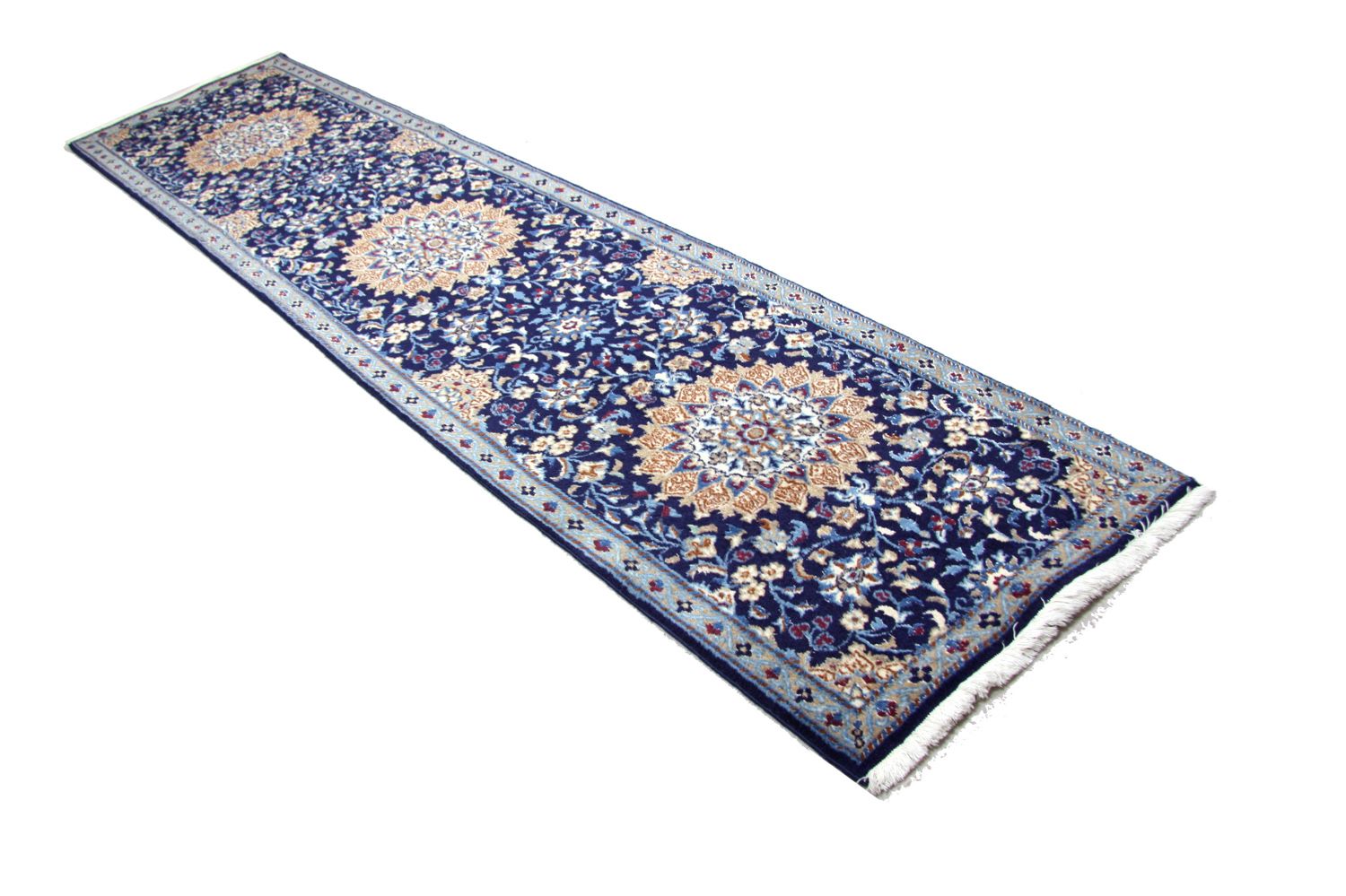Alfombra de pasillo Alfombra persa - Nain - 340 x 80 cm - azul