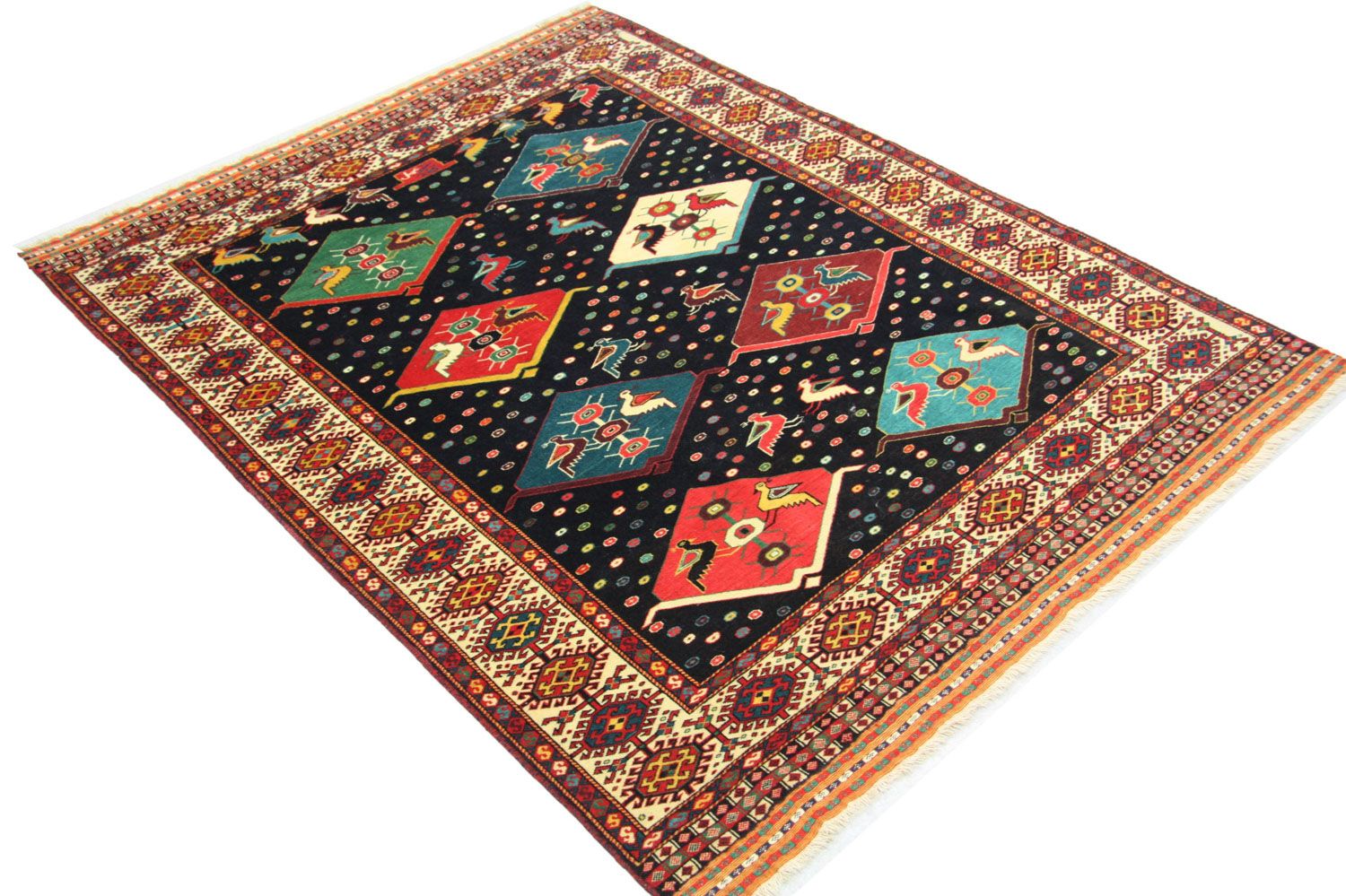 Alfombra Turkaman cuadrado  - 158 x 132 cm - azul