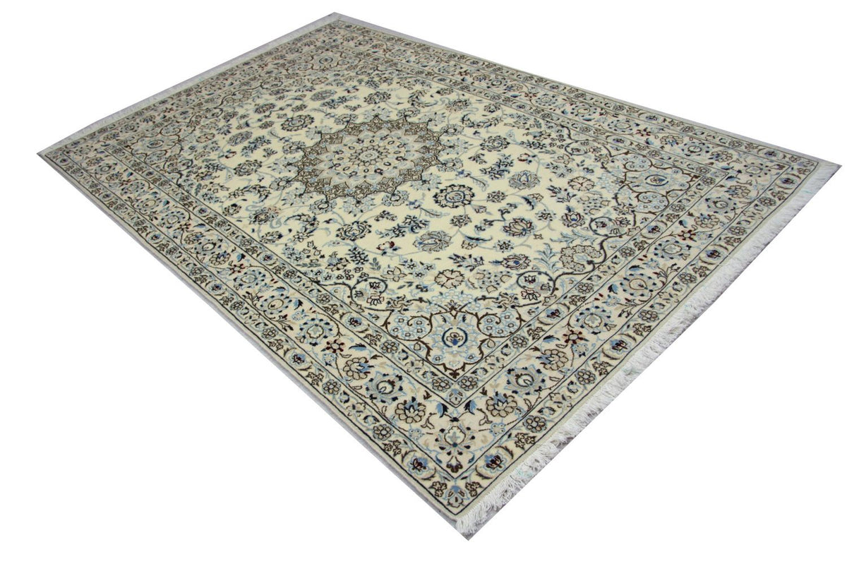 Alfombra persa - Nain - 244 x 155 cm - blanco natural