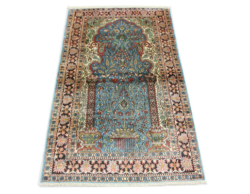 Alfombra de seda - Seda de Cachemira - 156 x 90 cm - azul
