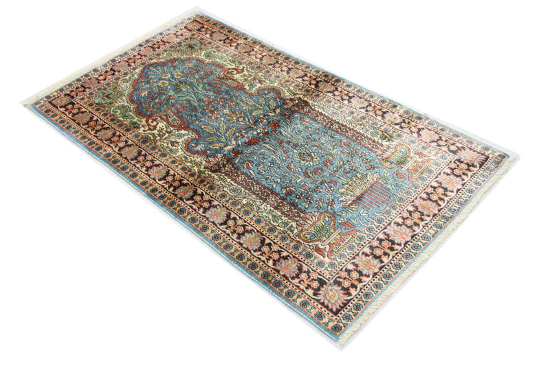 Alfombra de seda - Seda de Cachemira - 156 x 90 cm - azul