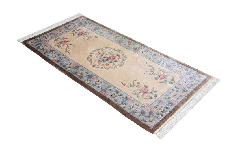 Alfombra de seda - Seda china - 136 x 70 cm - azul
