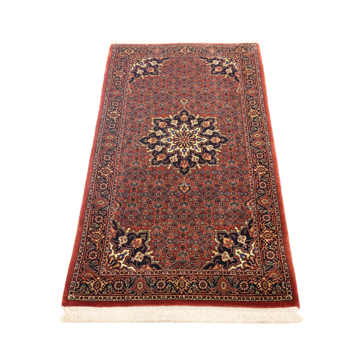 Alfombra persa - Bidjar - 139 x 68 cm - rojo oscuro