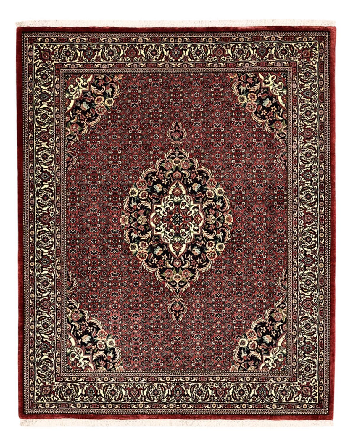 Alfombra persa - Bidjar - Real - 194 x 153 cm - rojo oscuro