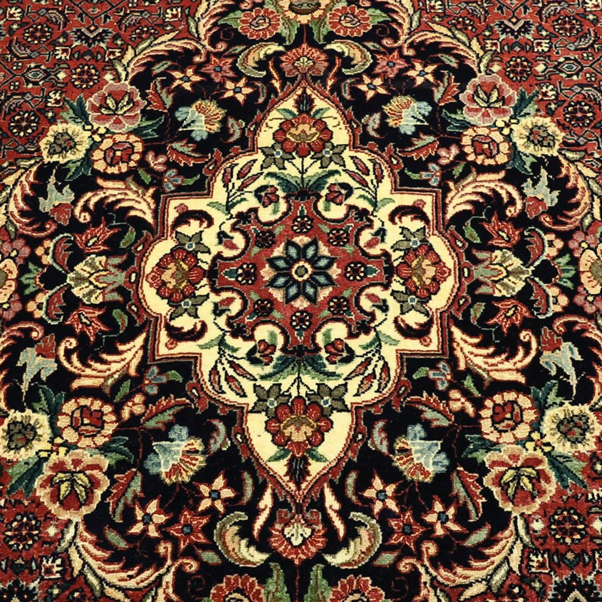Alfombra persa - Bidjar - Real - 194 x 153 cm - rojo oscuro