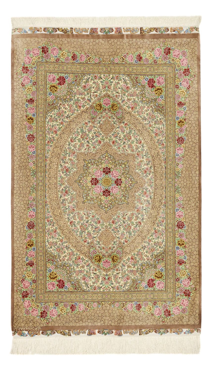 Alfombra persa - Ghom - Real - 165 x 101 cm - beige claro