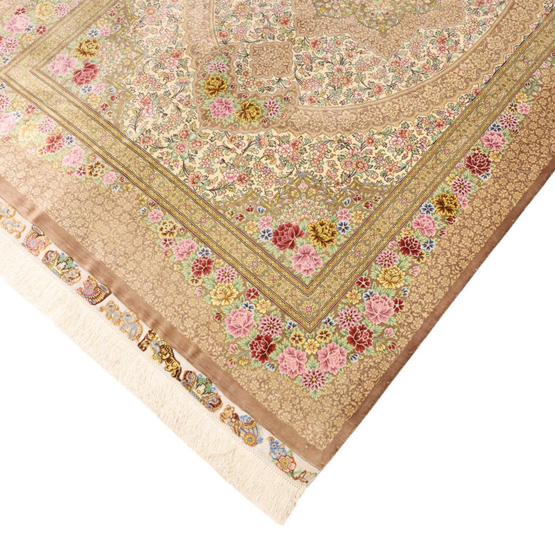 Alfombra persa - Ghom - Real - 165 x 101 cm - beige claro