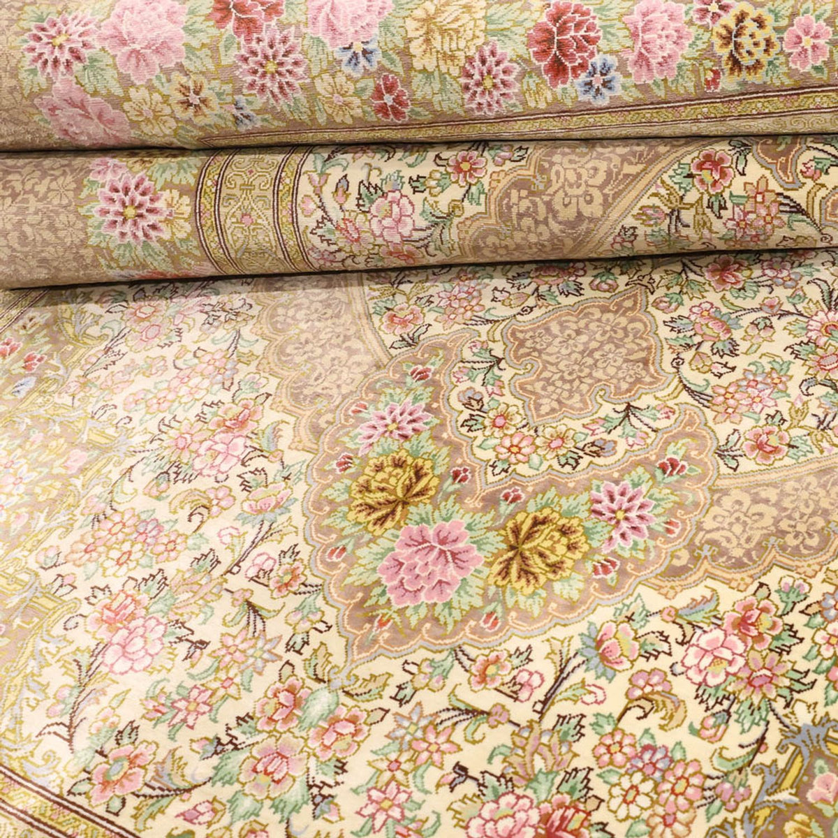 Alfombra persa - Ghom - Real - 165 x 101 cm - beige claro