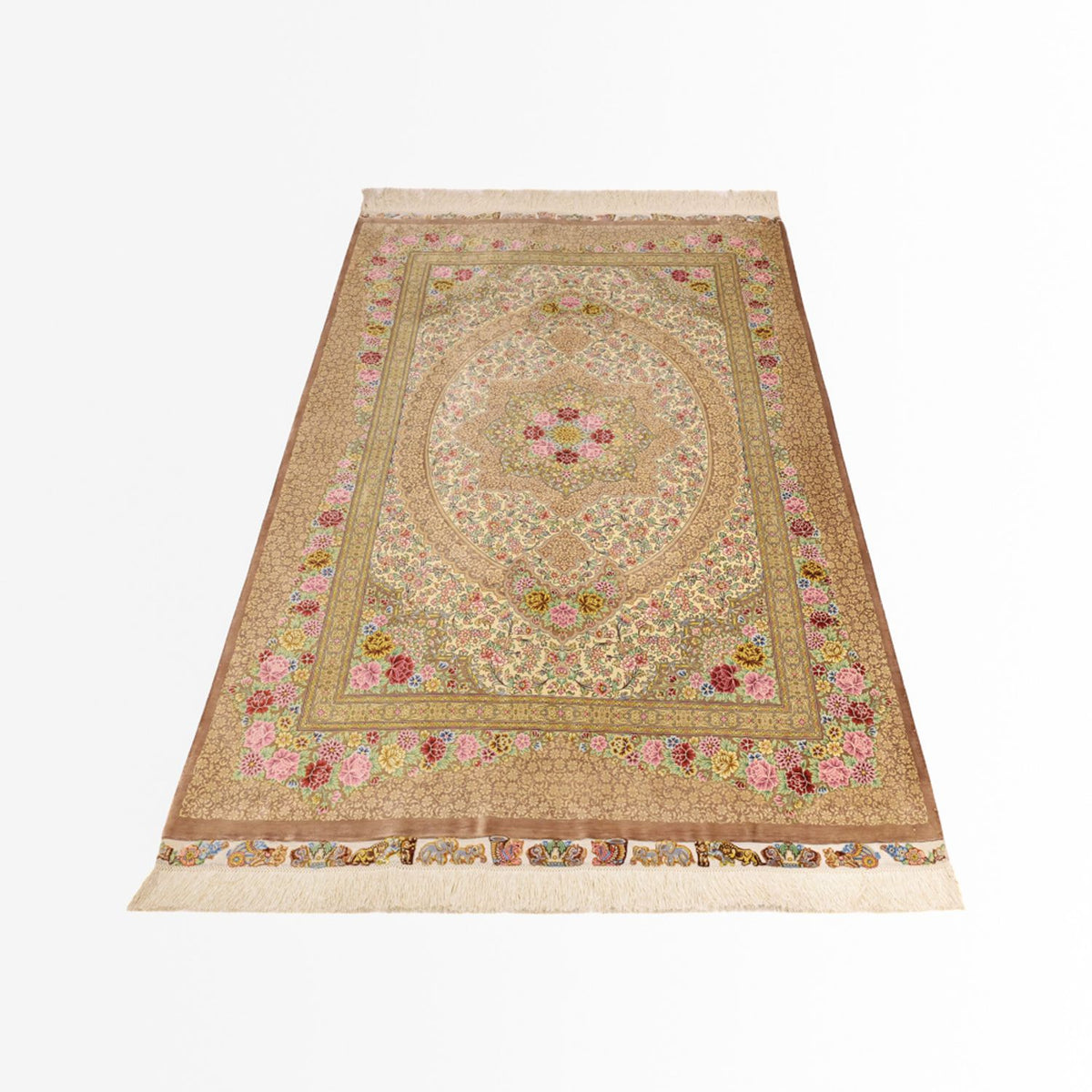 Alfombra persa - Ghom - Real - 165 x 101 cm - beige claro