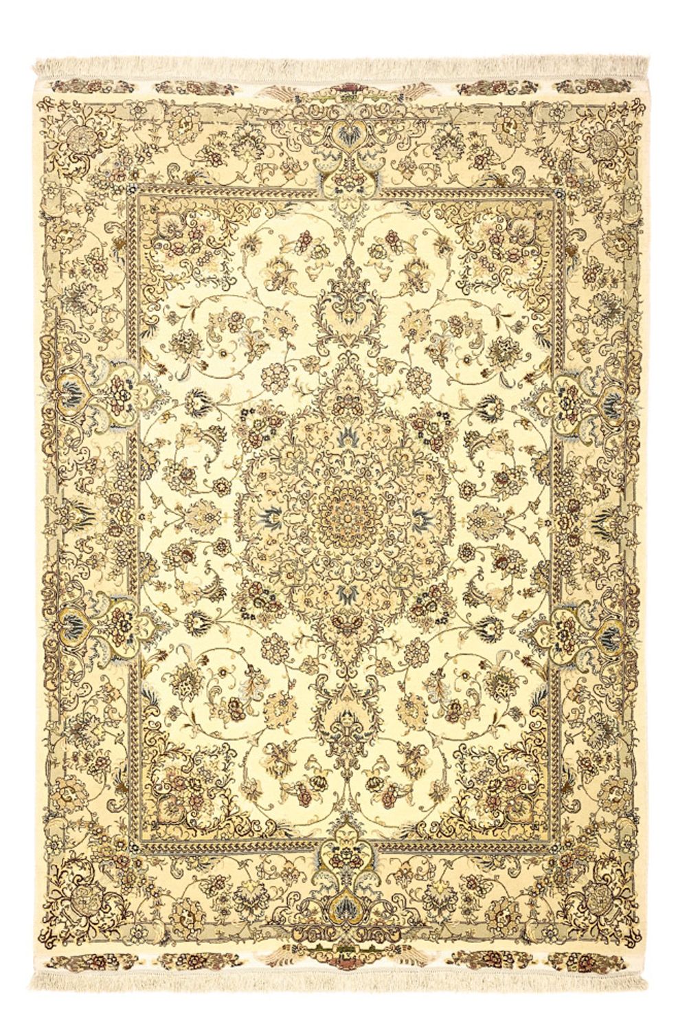 Alfombra Persa - Tabriz - Prima - Urdimbre de seda - 206 x 145 cm - beige
