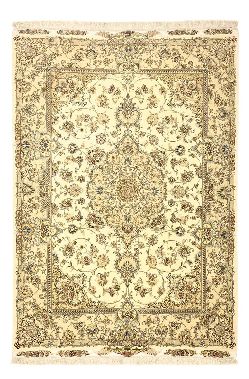 Alfombra Persa - Tabriz - Prima - Urdimbre de seda - 206 x 145 cm - beige