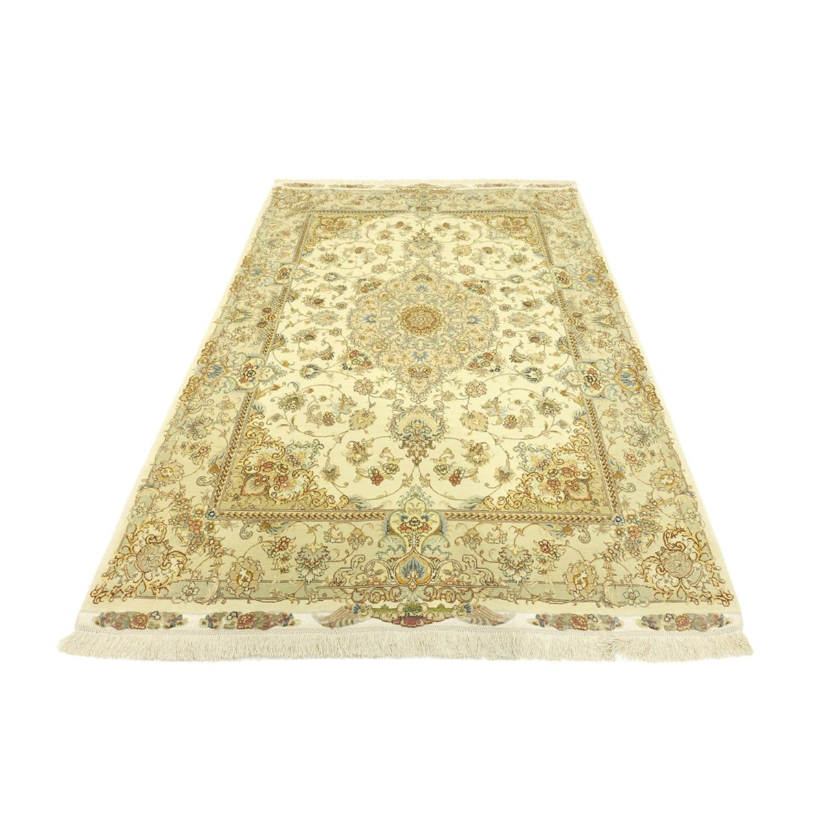 Alfombra Persa - Tabriz - Prima - Urdimbre de seda - 206 x 145 cm - beige