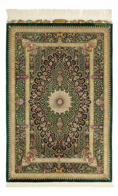 Alfombra persa - Ghom - Real - 156 x 99 cm - beige oscuro
