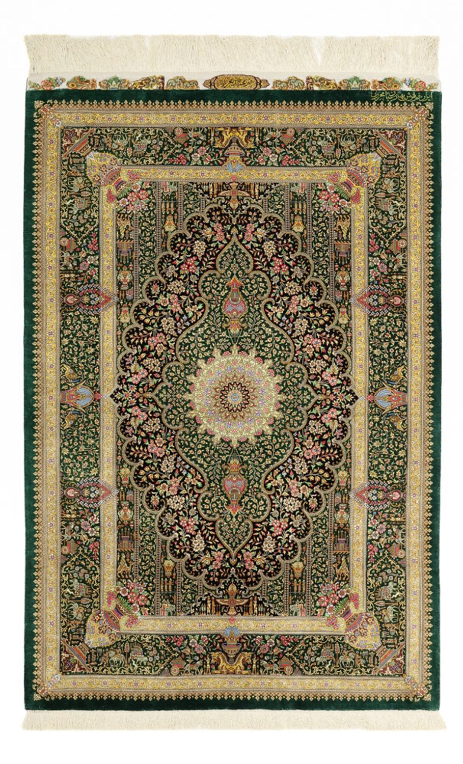 Alfombra persa - Ghom - Real - 156 x 99 cm - beige oscuro
