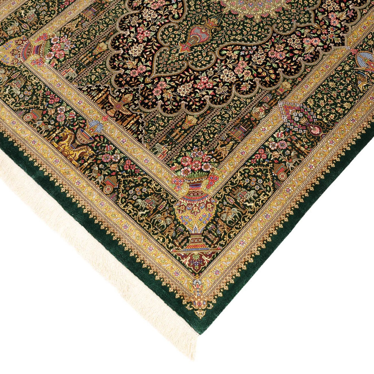 Alfombra persa - Ghom - Real - 156 x 99 cm - beige oscuro