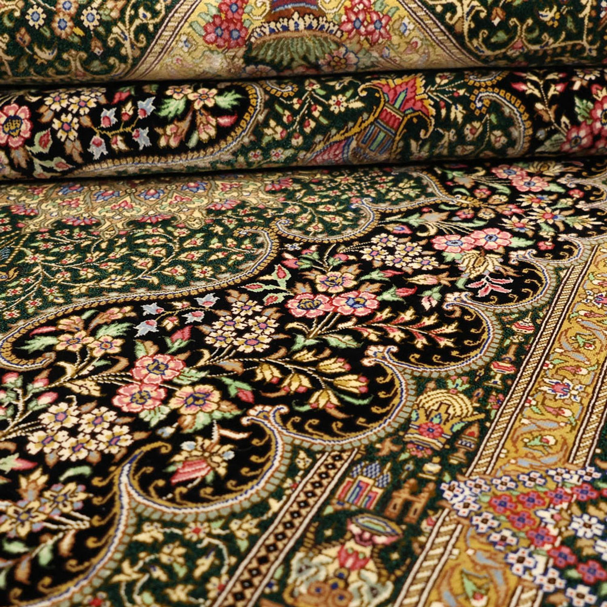 Alfombra persa - Ghom - Real - 156 x 99 cm - beige oscuro