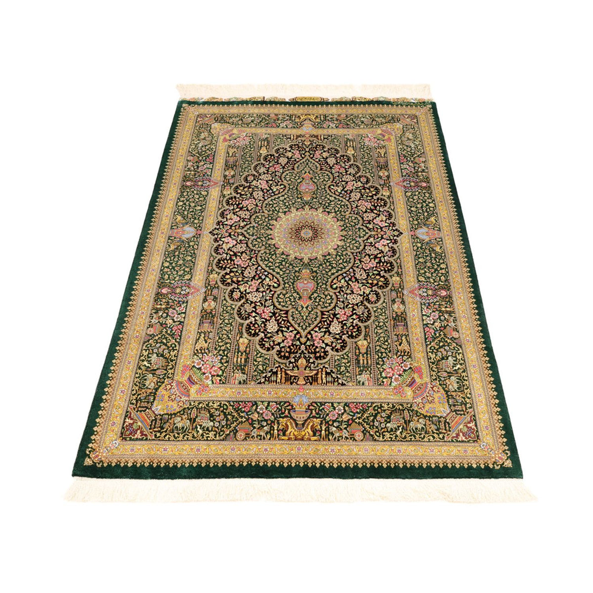 Alfombra persa - Ghom - Real - 156 x 99 cm - beige oscuro