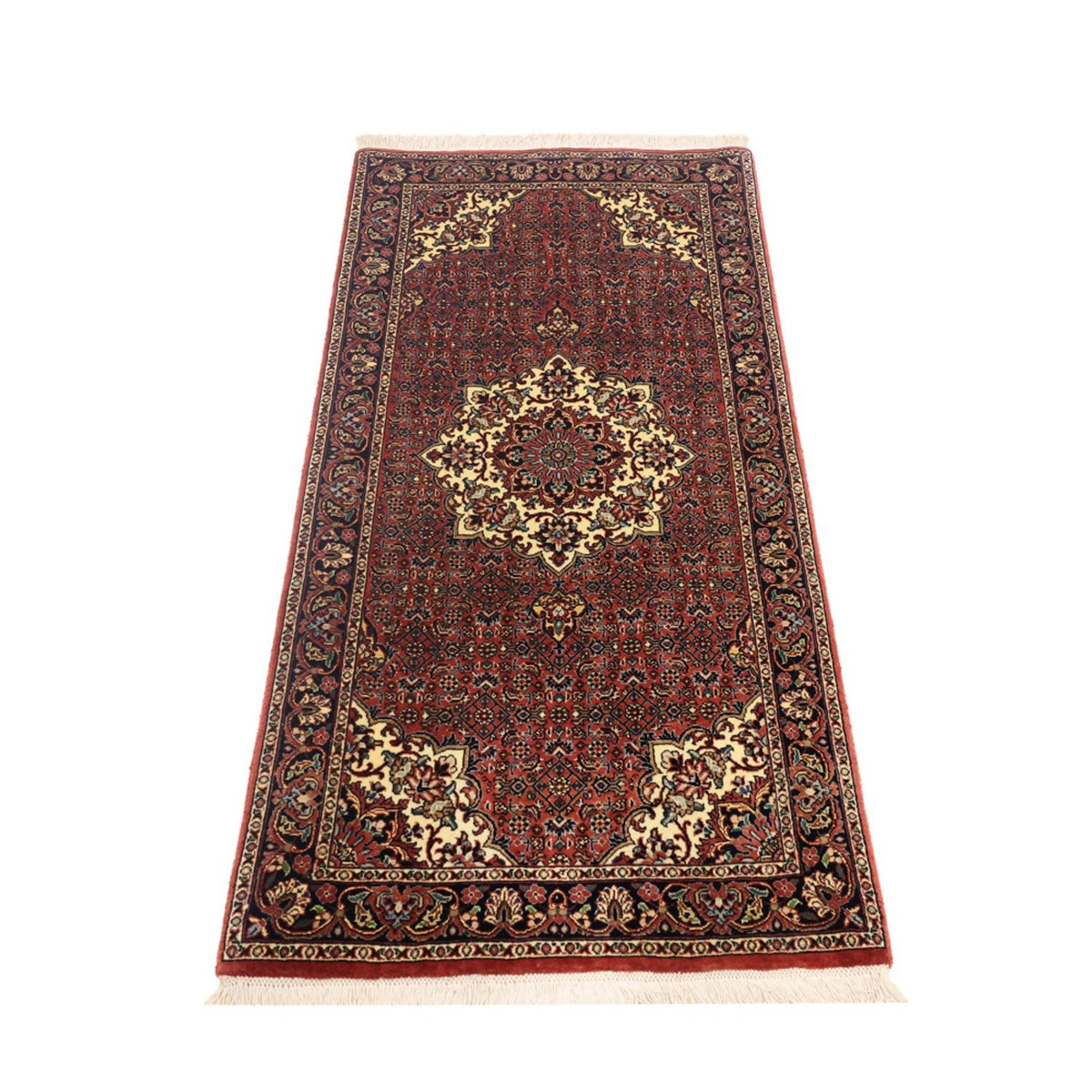 Alfombra persa - Bidjar - 148 x 69 cm - rojo oscuro