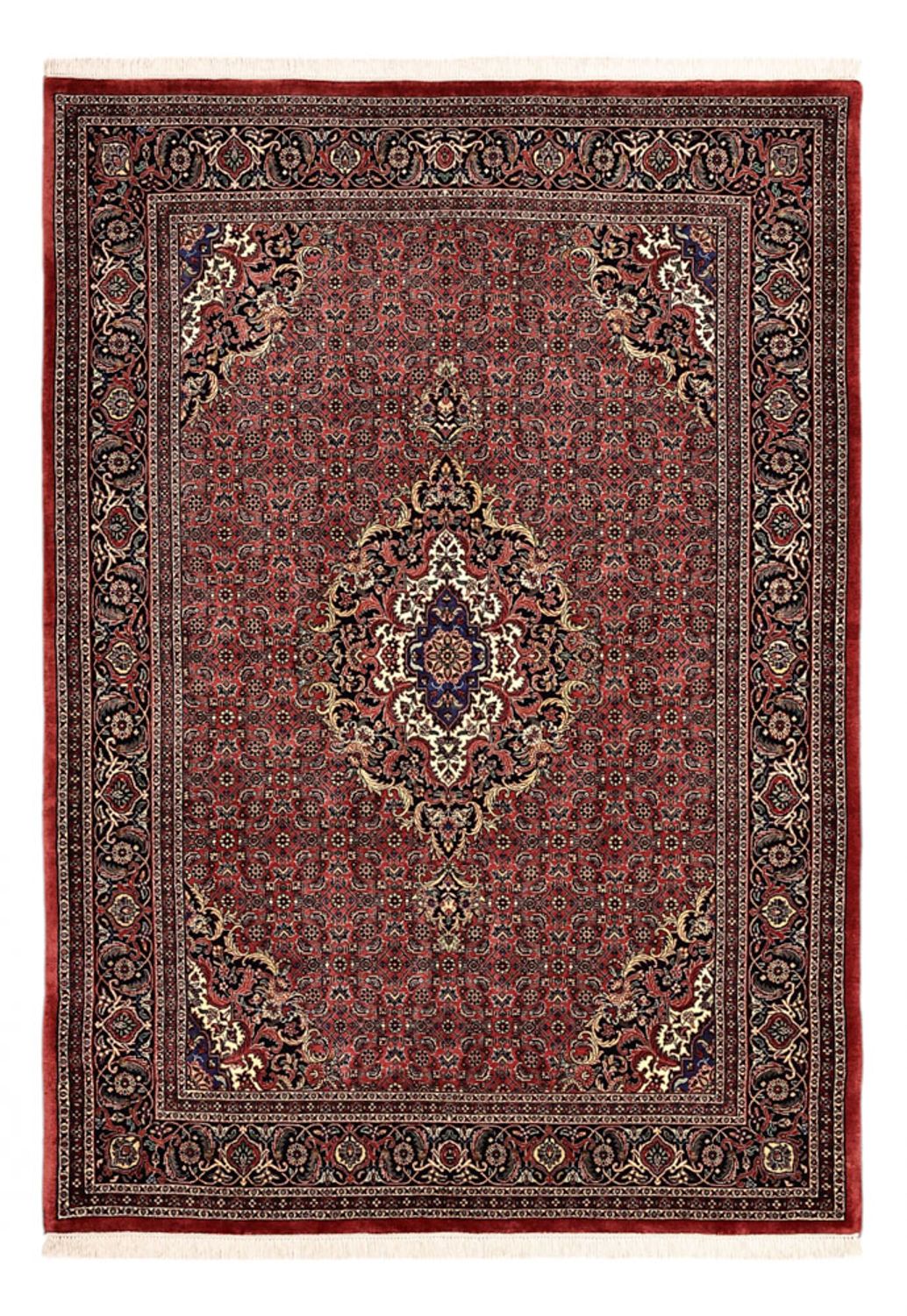 Alfombra persa - Bidjar - Real - 204 x 145 cm - rojo oscuro