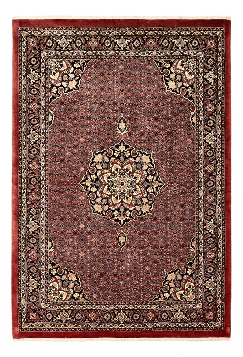 Alfombra persa - Bidjar - Real - 198 x 139 cm - rojo oscuro