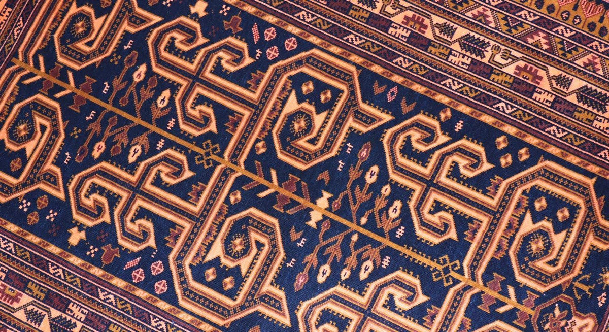 Alfombra afgana - 132 x 98 cm - azul oscuro